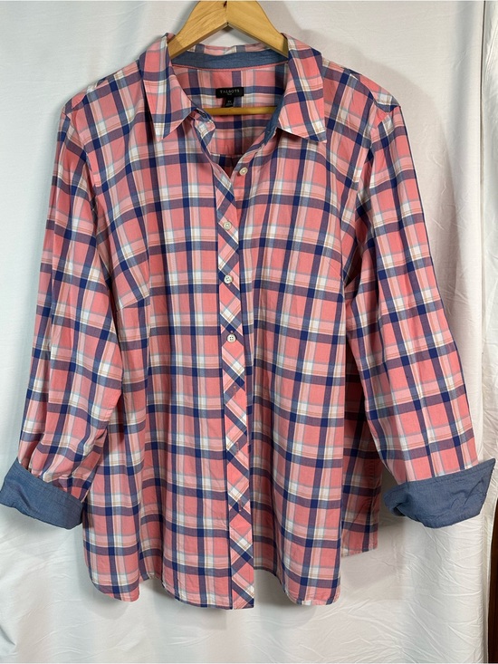 Talbots Tops - Talbots Pink and Blue Plaid Button-Down Shirt